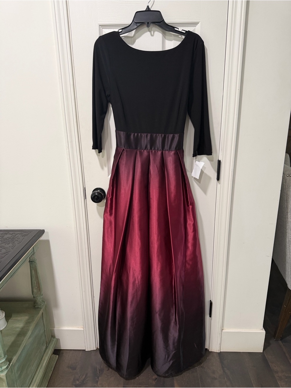 SLNY Black Bodice with Red-to-Black Ombre Ball Gown